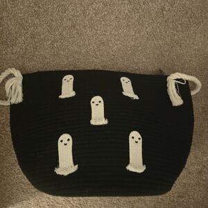 Black Round Tote With with Fun Ghost Design And Rope Handles